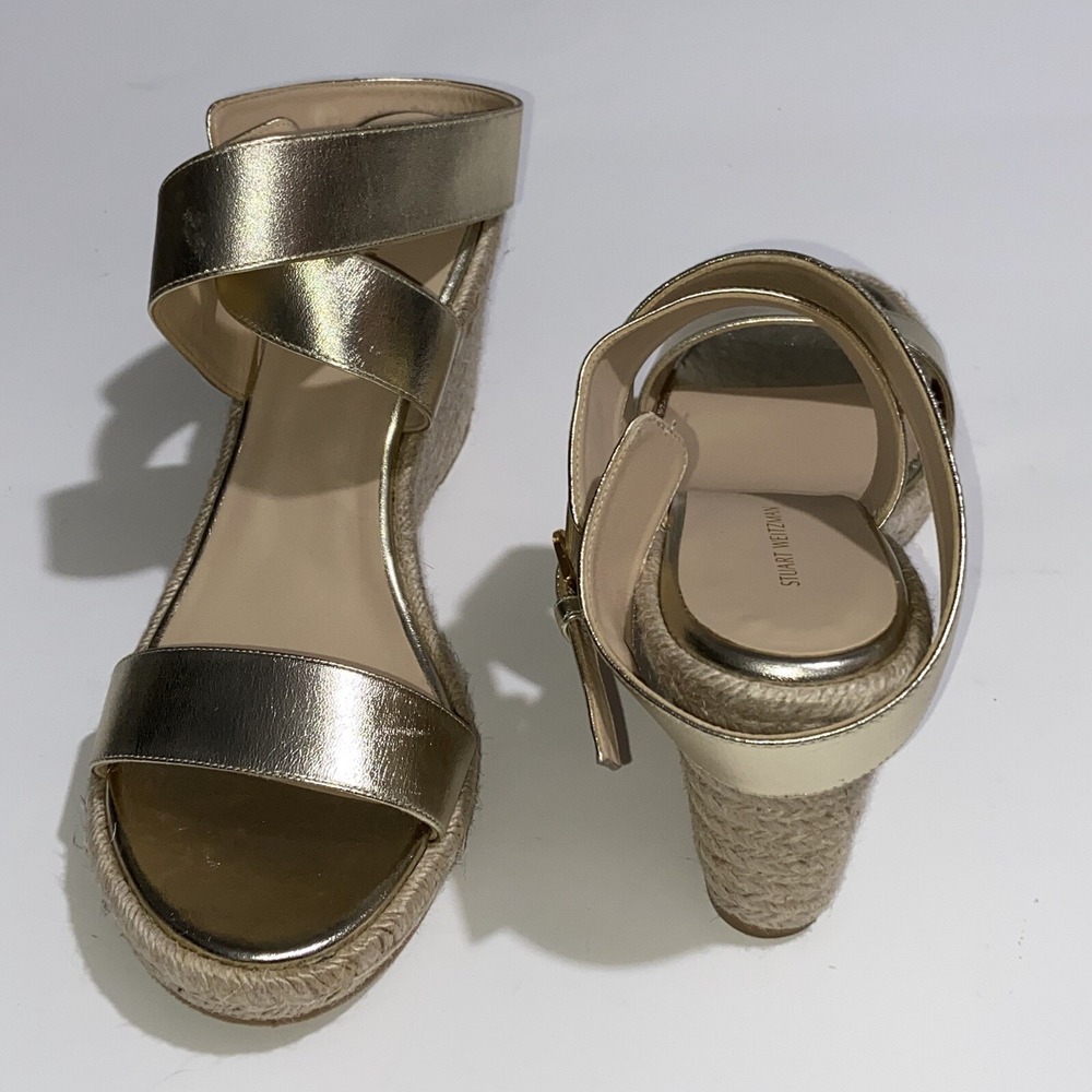Stuart Weitzman Wedge Sandals Lexia Leather Ankle Strap Shoes Women's 10.5 $375 - Picture 3 of 8